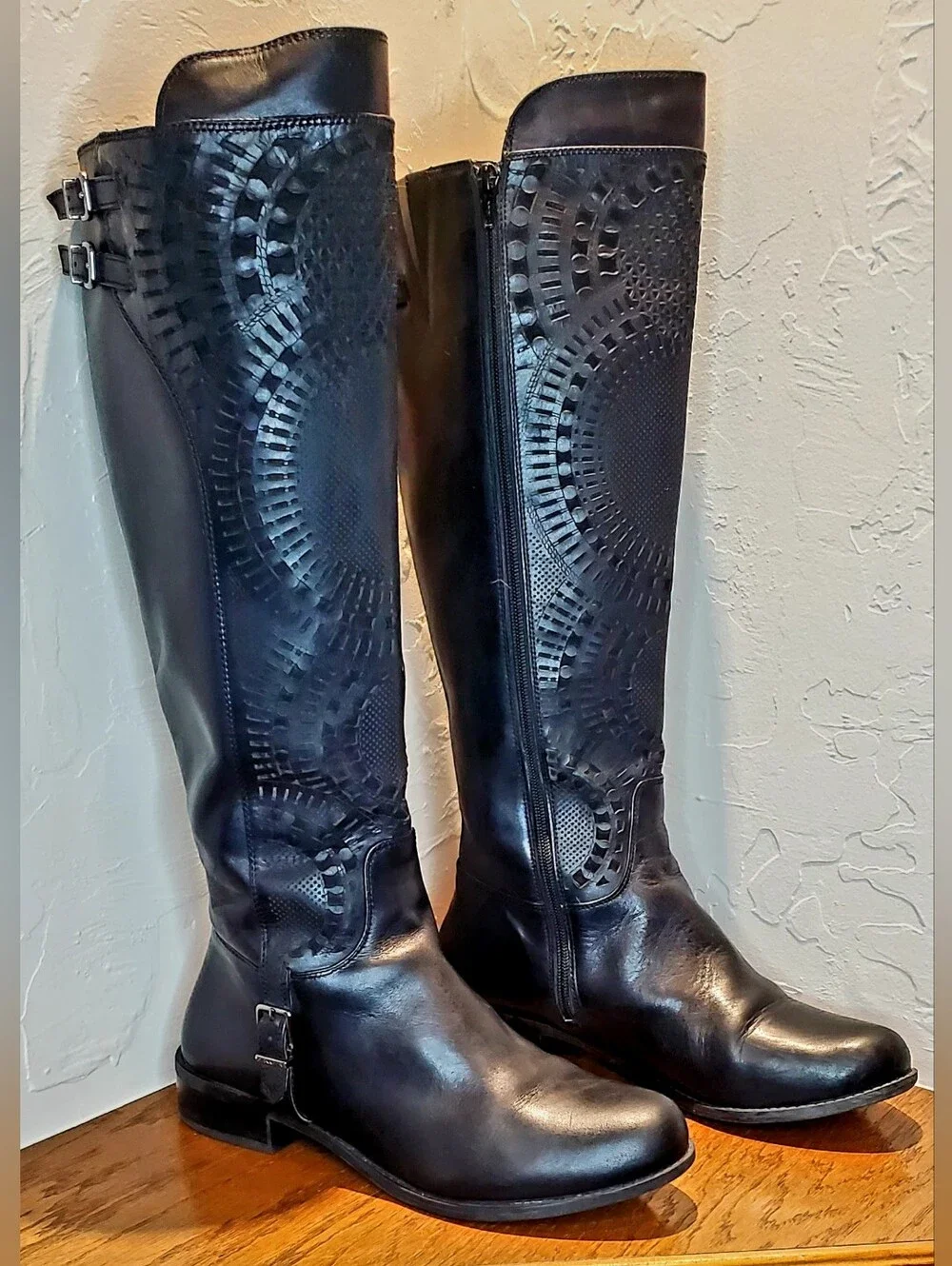 Gianni Bini Black Over-the-Knee Embossed Riding Boots Size 9.5